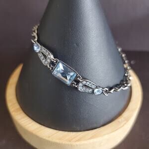 Givenchy Tennis Bracelet with Blue Stones in Black Gun Metal Gray Setting Signed